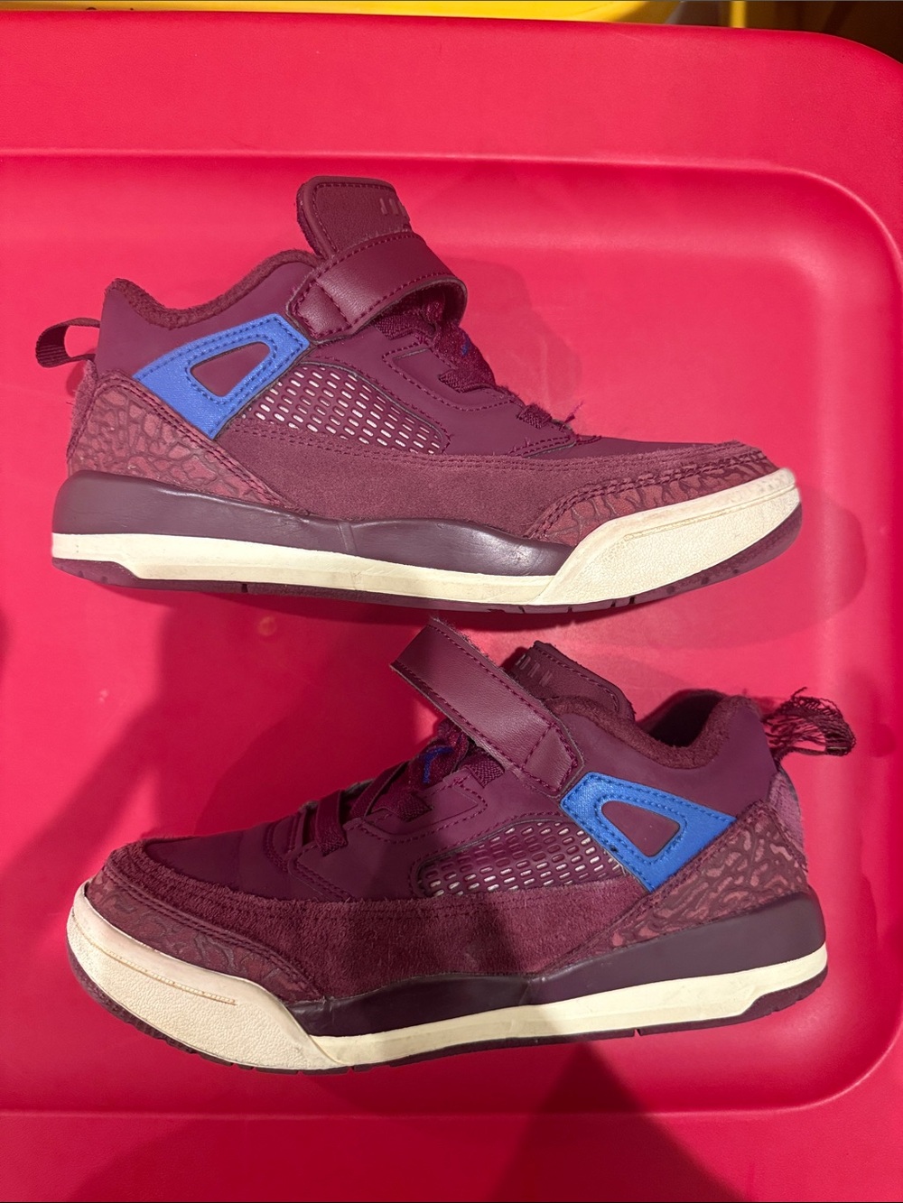Jordan Kids Burgundy Sneakers with Blue Accents - Velcro Strap